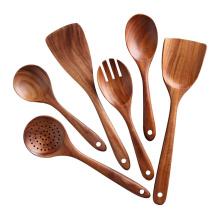 Eco Friendly Biodegradable Reusable, Bamboo Teak Wooden Kitchen Spatula Spoon Cooking Tools Utensils Set With Utensils Holder